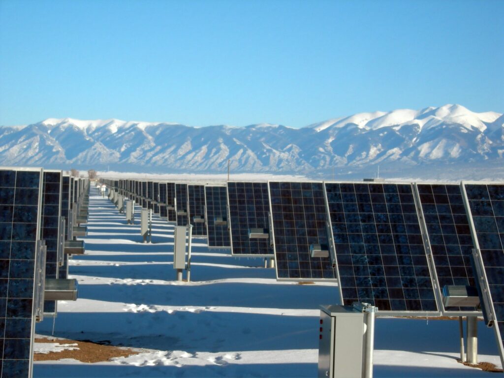 solar panels with mountains background